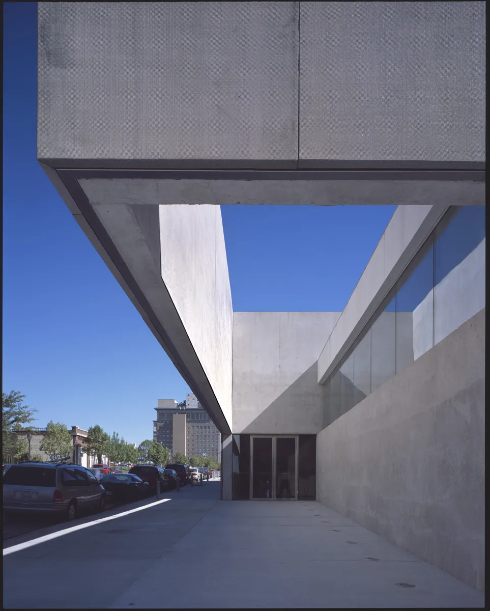 Close-up of a concrete overhang or canopy detail on a modern building