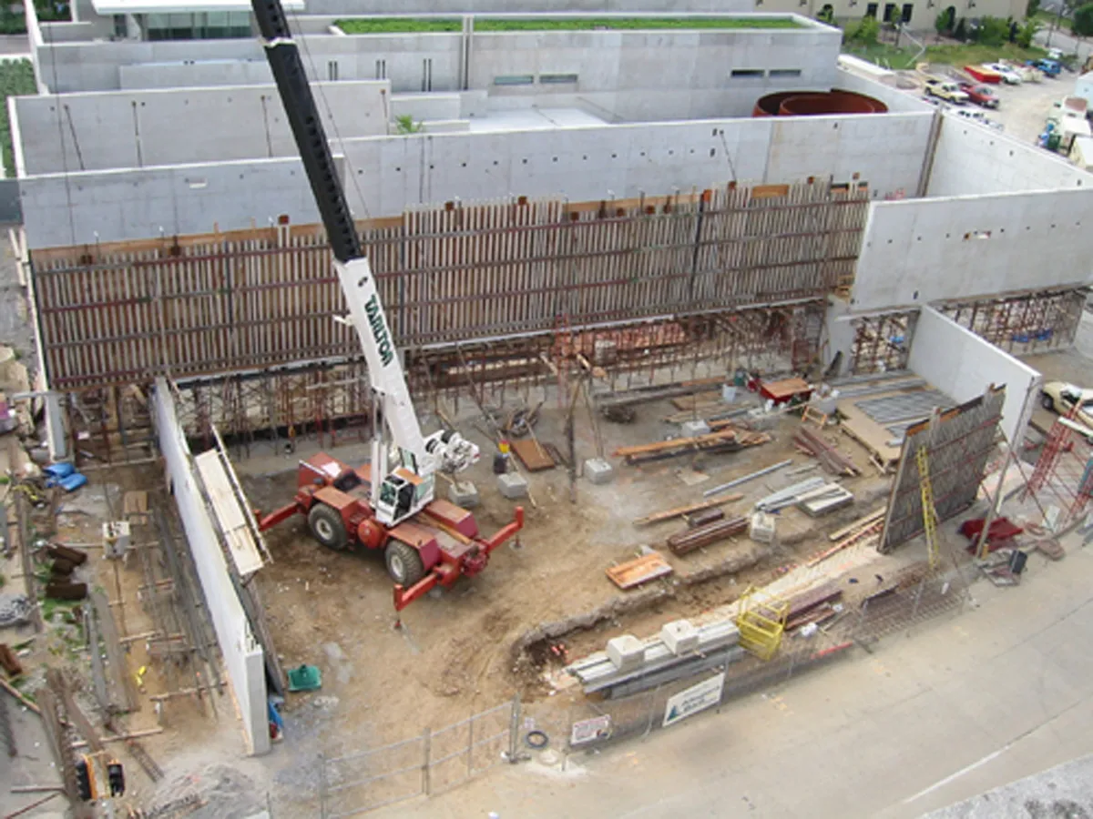 Site work and foundation construction at an early-stage building project