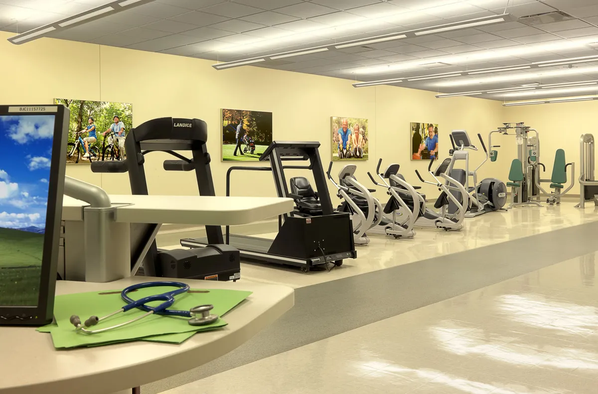 Physical therapy or rehabilitation gym with equipment