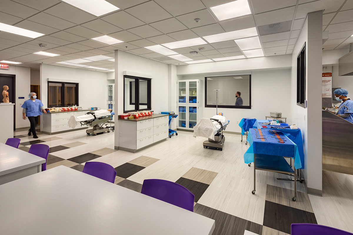 Finished interior hallway of a healthcare education facility
