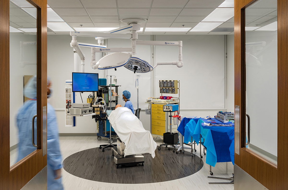 Medical training equipment with students learning