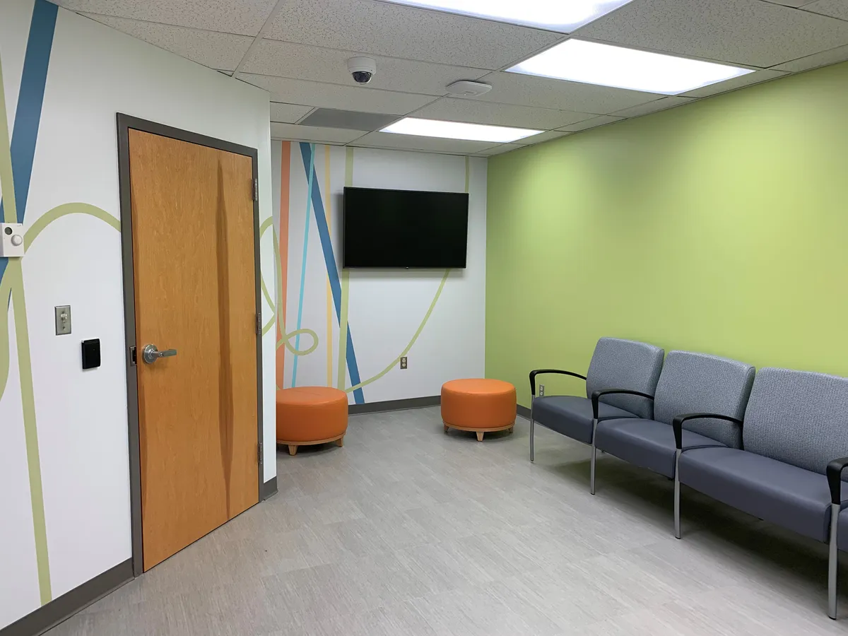 Colorful children's hospital corridor with themed wall graphics