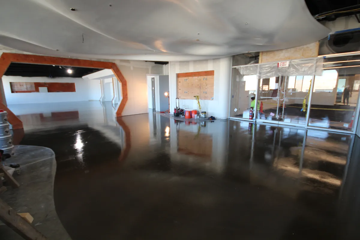 Long bright corridor under construction