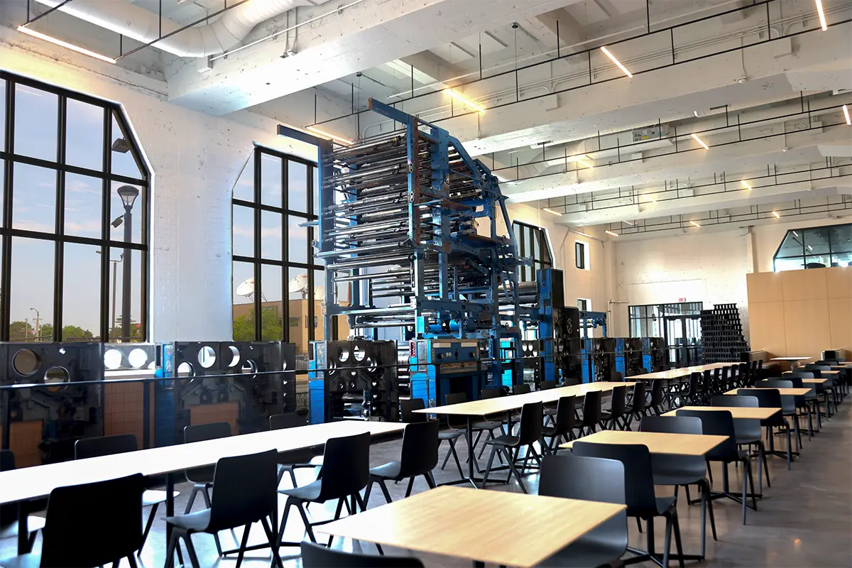 large common space with large windows