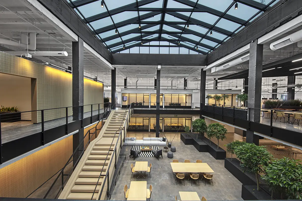 large open industrial atrium office space