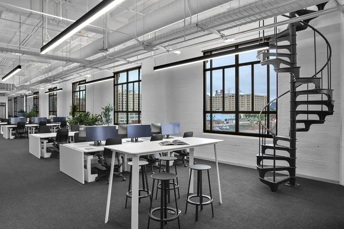 modern open office space with desks
