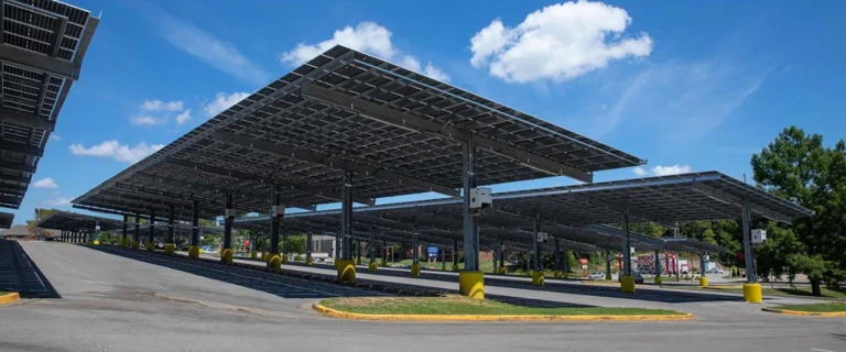 Exterior canopy or covered drop-off area at a transit or commercial facility