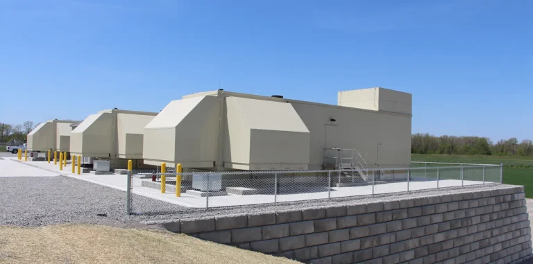Exterior of a completed concrete utility or industrial building